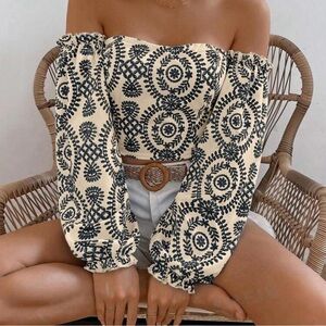 SHEIN VCAY Women Off Shoulder Lantern Sleeve Loose Shirt